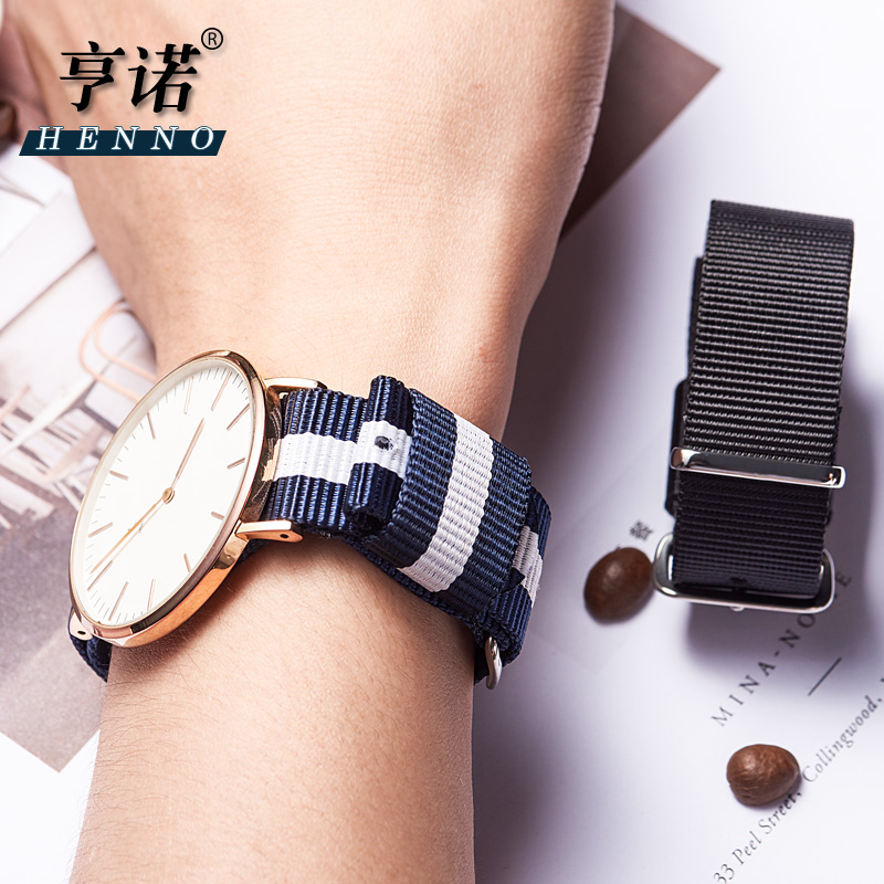 亨诺代用dw尼龙手表带 黑色红色透气通用DW帆布表链手表带真皮12 - 图2