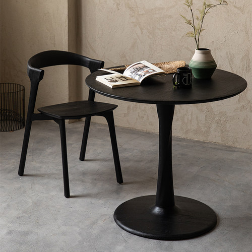 ethnicraft进口白橡木纯实木餐桌圆桌家庭黑色中古风复古家用圆形 - 图0