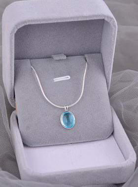 925纯银月光石海蓝宝项链2025年新品独特椭圆蛇骨链高级轻奢刻字
