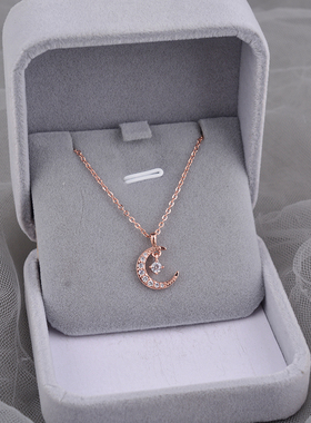 925纯银月亮项链女轻奢小众新款锁骨链闺蜜生日礼物送女友ins刻字