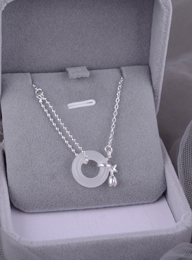 925纯银项链新中式白玛瑙平安扣高级轻奢女2025新款锁骨链ins刻字