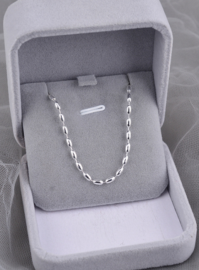 925纯银长椭圆珠橄榄形银珠项链女豆豆锁骨链简约时尚百搭颈刻字