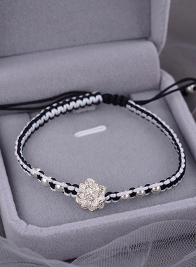 新中式925纯银莲花手链编绳红色国风精致高颜值手饰高级轻奢复古