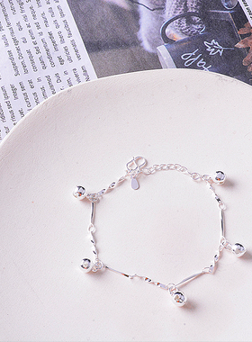 s925铃铛手链女纯银简约气质ins