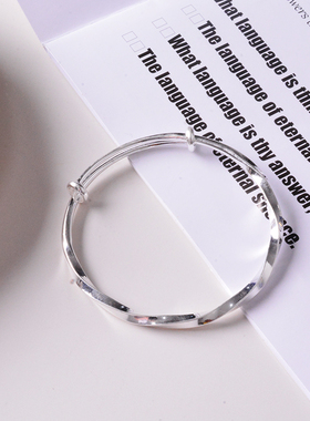 波浪纹纯银手镯925小众女