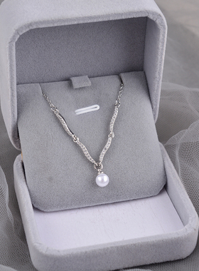 925纯银柳叶珍珠项链女轻奢小众锁骨链送女友生日情人节礼物刻字