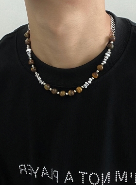 虎眼石碎银项链高级感复古串珠