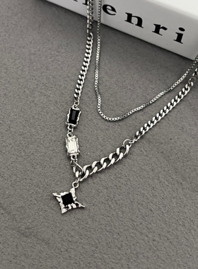 潮牌双层方钻星芒项链