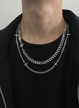 星芒双层钛钢不掉色古巴链项链