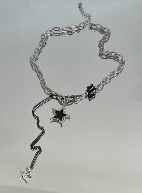 黑色星星拼接项链流苏百搭