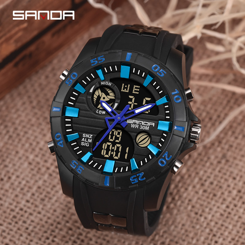 双显户外游泳电子男款高中生石英表 卡之蓝手表国产腕表