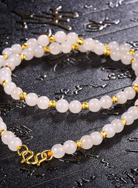 天然白玉吊坠绳金珠生日项链