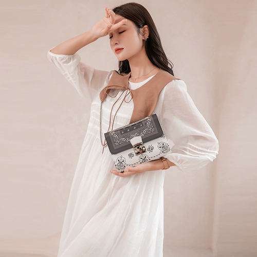 高级感包包女2023新款帆布印花小方包质感小众百搭链条单肩斜挎包