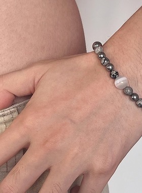 E5 STUDIO/E5集原创抬杠圈环钢球纹理石猫眼石手链情侣搭配个性