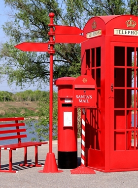 复古铁艺电话亭邮筒路牌长椅摄影道具模型落地摆件网红店铺装饰