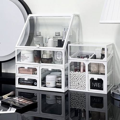 玻璃化妆品收纳盒轻奢高级感梳妆台护肤品香水口红置物架透明防尘 - 图1