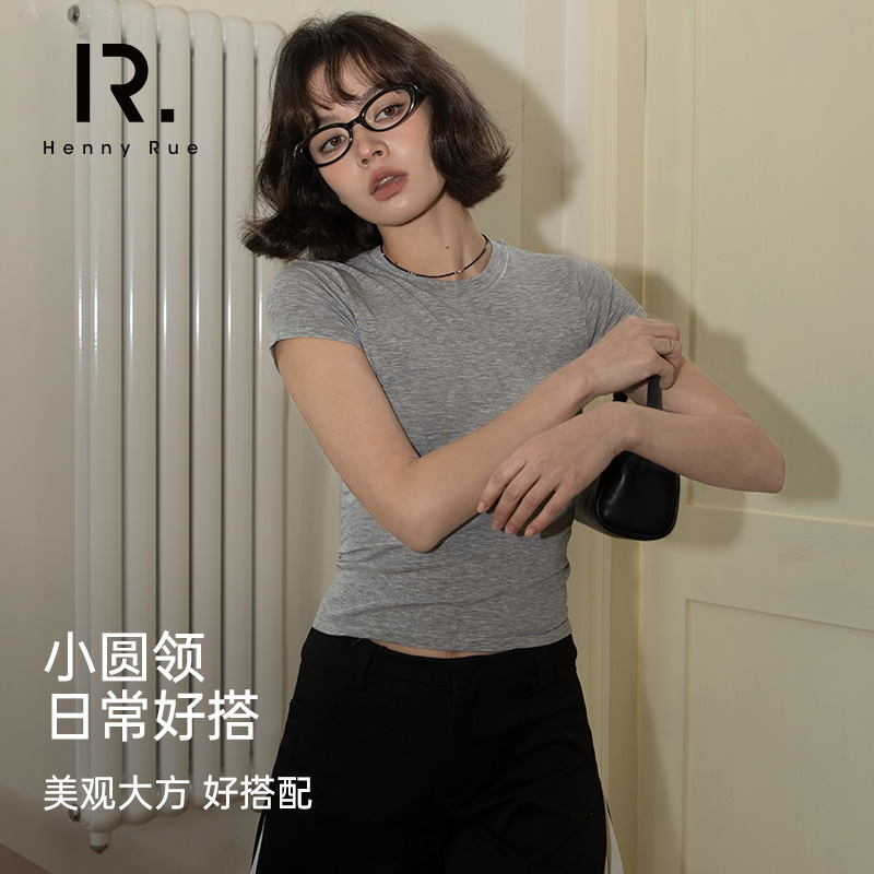 HENNY RUE春夏女士桑蚕丝柔肤短袖T恤百搭高弹显瘦 - 图0