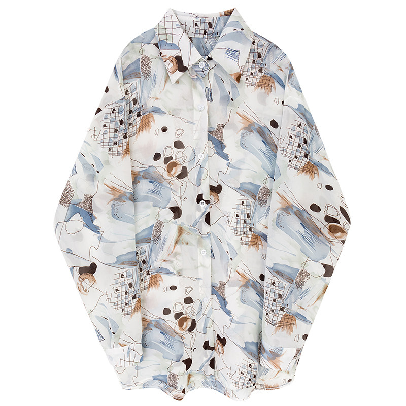 复古豹纹印花长袖雪纺港味早秋衬衫 帕奴丝衬衫