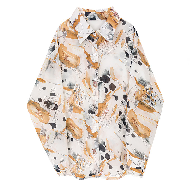 复古豹纹印花长袖雪纺港味早秋衬衫 帕奴丝衬衫