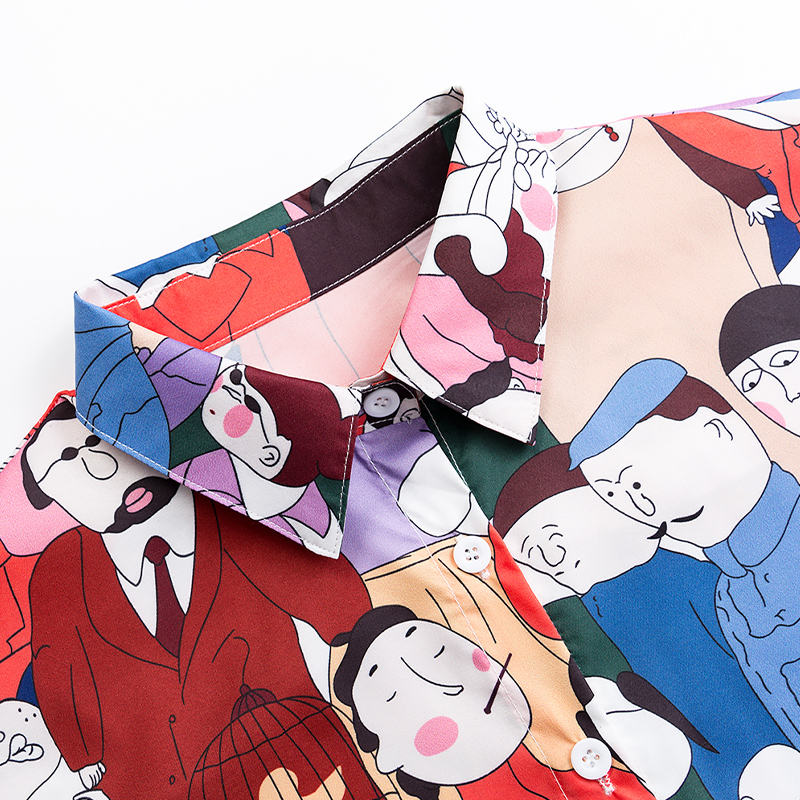 抽象卡通人物印花短袖夏季新款衬衫 帕奴丝衬衫