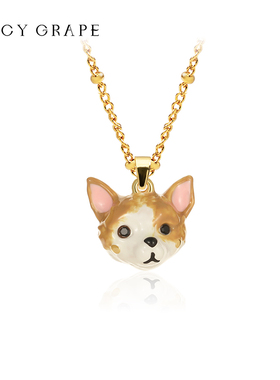 可爱萌宠小猫小狗简约珐琅项链