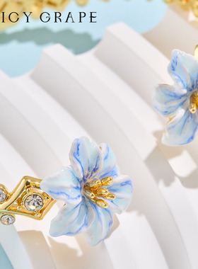 蓝色花朵手镯女高级感轻奢