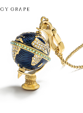 可旋转地球仪珐琅吊坠项链