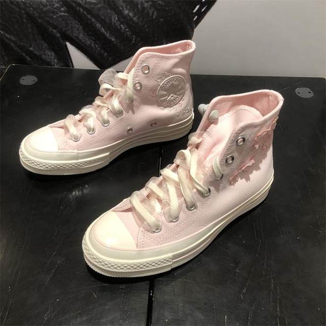 Converse cherry blossom pink embroidered canvas shoes