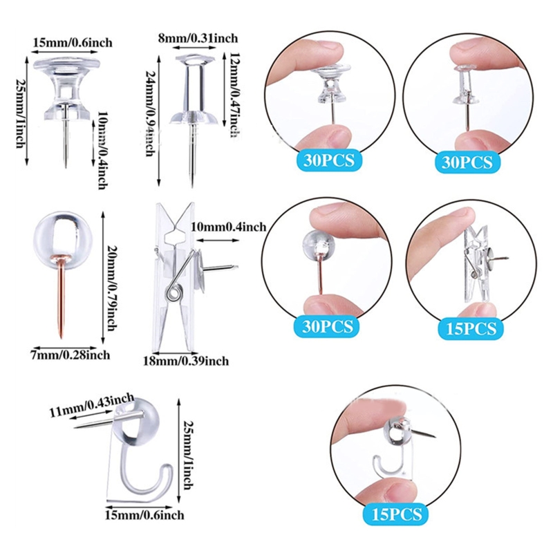 120枚/盒 5款透明创意图钉夹子套装组合装饰软木板地图照片大头钉-图0
