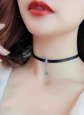 蓝色爱心流苏仙气新款森系项链