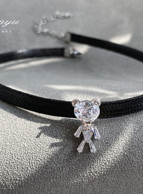 闪亮锆石小熊项链女短款锁骨链