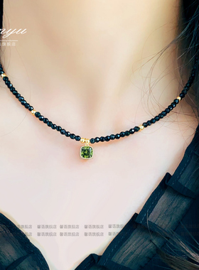 独特小众黑色方钻项链