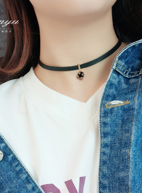 高档微镶锆石项链女简约短款颈带