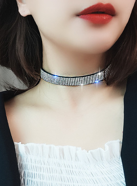 欧美个性满钻大气带宽遮脖子项链