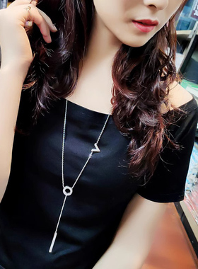 不掉色钛钢项链女长款毛衣链