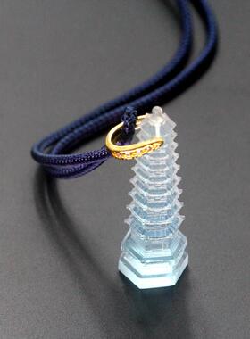 原创设计文昌塔琉璃石水晶雕刻吉祥男生金榜题名宝塔项链饰品