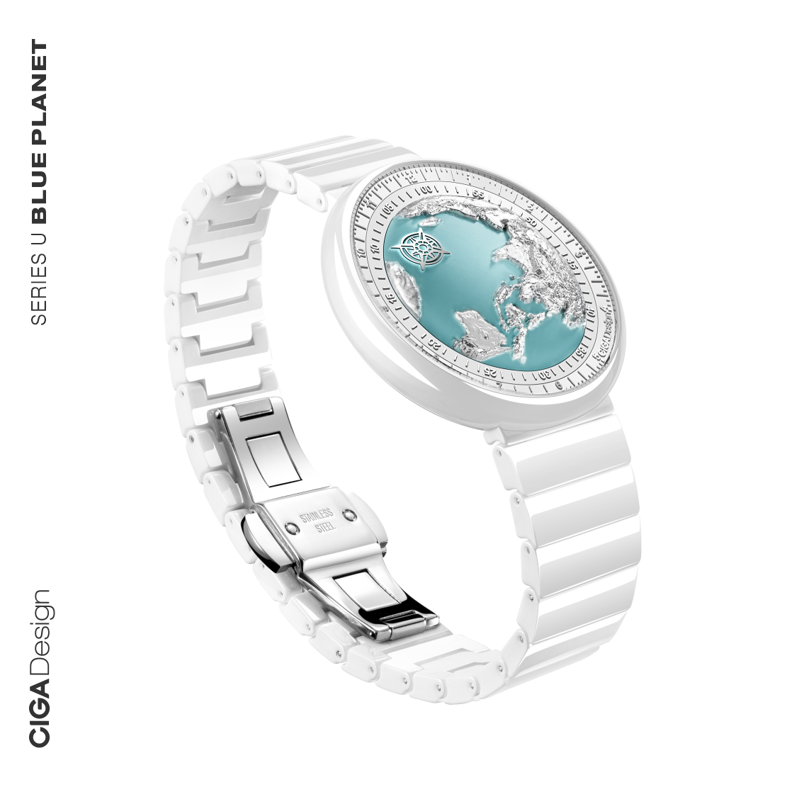 CIGA design玺佳机械表U系列蓝色星球首款女表冰川蓝陶瓷女士手表