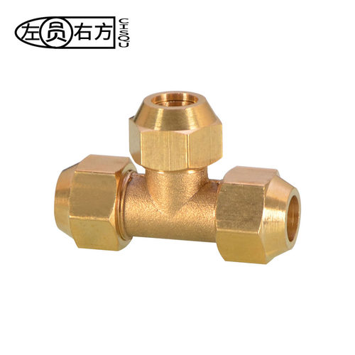 左圆右方 扩口三通液压流体软管油管过渡接头黄铜插管8/10喇叭口 - 图3