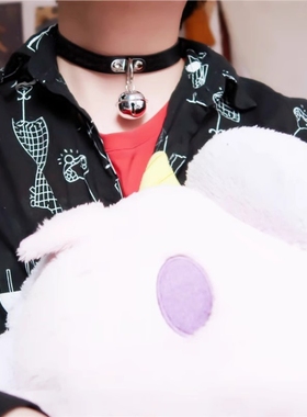 项圈女姆狗脖子铃铛牵引宠物颈带皮质狗牌项圈链子锁骨链男