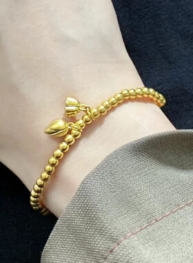 黄金色莲子莲蓬手链女两世欢圆珠弹力手串洗澡可戴