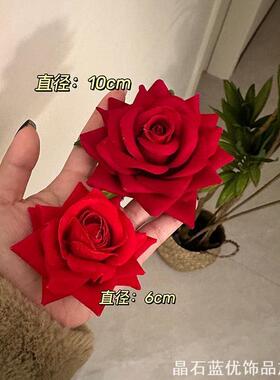 红色玫瑰花朵发夹春夏女2025年新款刘海侧边夹头饰低马尾发卡