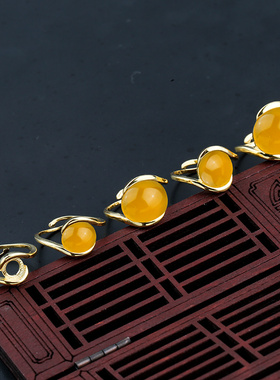 diy镀黄金光面镶嵌蜜蜡琥珀戒托