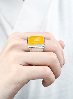 925纯银方形男士戒指银镀白金