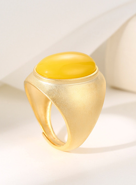 银戒托镶嵌琥珀和田玉S925蜜蜡