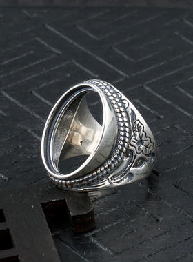 diy纯银复古镶嵌琥珀戒指空托