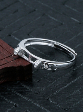 银镀白金戒指空托活口情侣链接