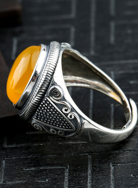 925银蜜蜡琥珀圆形戒指空托