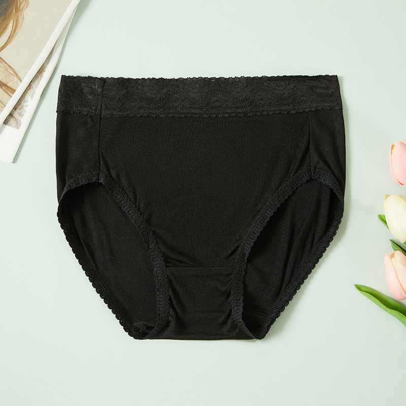 桑蚕丝女内裤 蕾丝超薄中腰无痕速干透气包臀三角裤女士夏季大码 - 图2