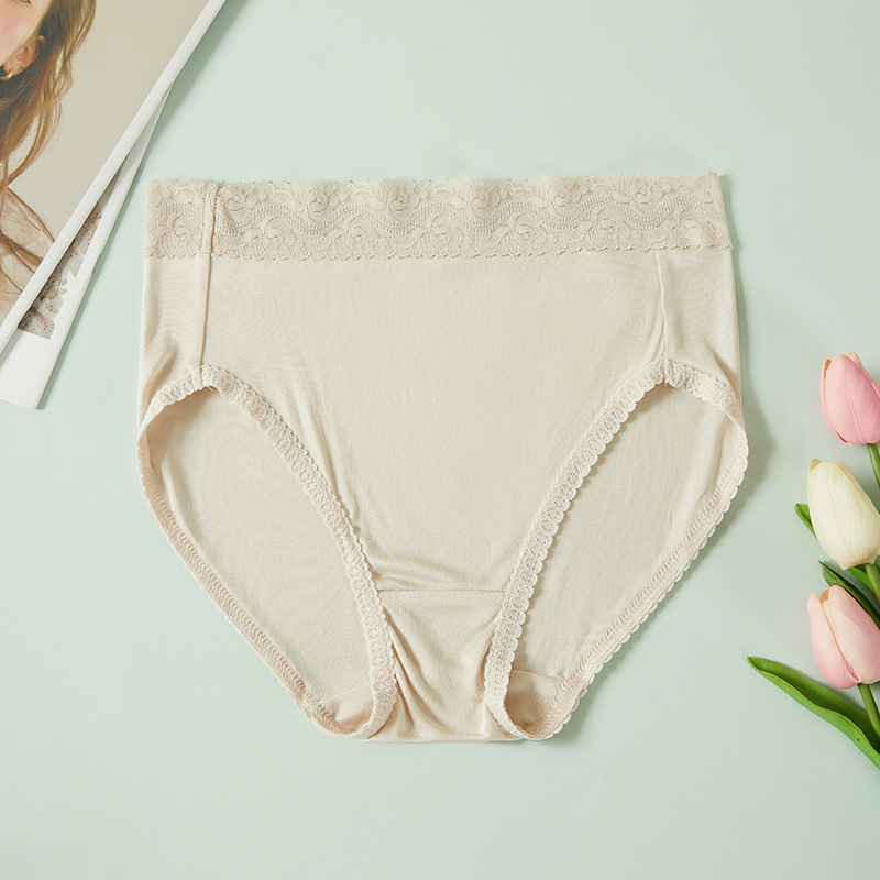 桑蚕丝女内裤 蕾丝超薄中腰无痕速干透气包臀三角裤女士夏季大码 - 图0