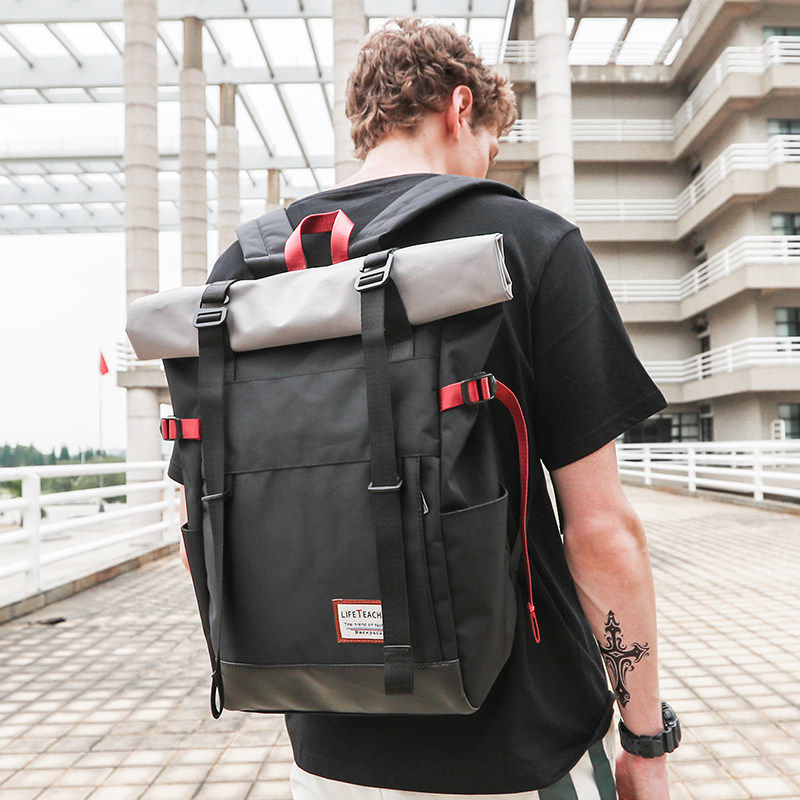 翻卷盖韩版潮流初中学生电脑包 landcase双肩背包